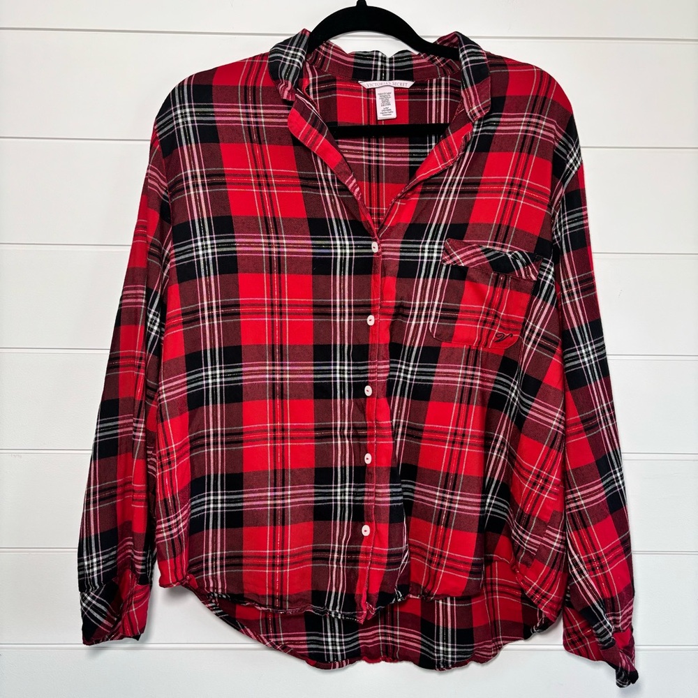 Victoria's Secret Plaid Button Down Shirt - Red/Black - Size L